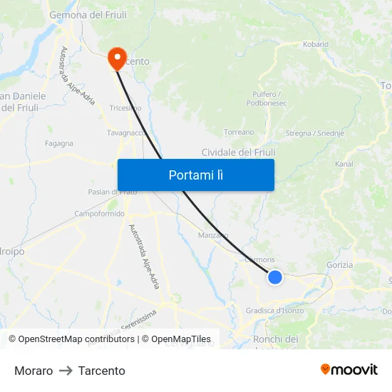 Moraro to Tarcento map