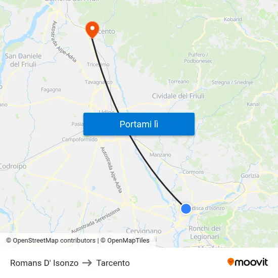 Romans D' Isonzo to Tarcento map