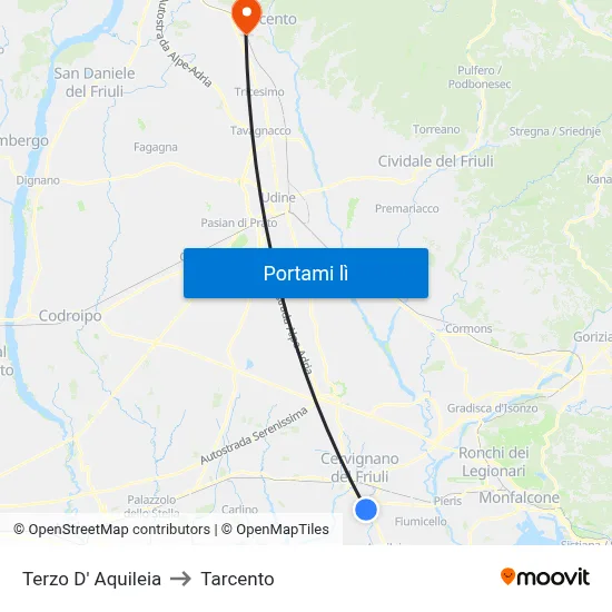 Terzo D' Aquileia to Tarcento map