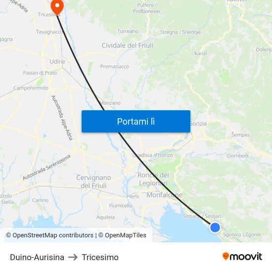 Duino-Aurisina to Tricesimo map