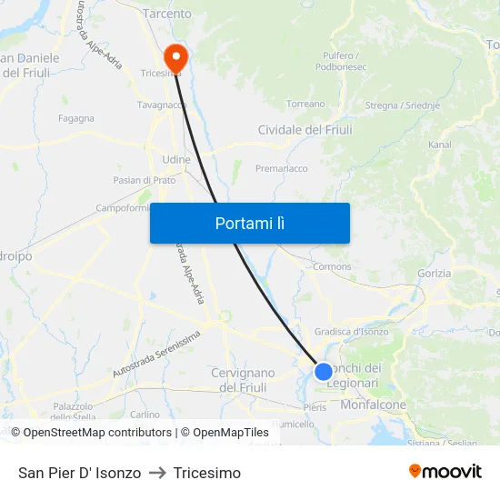 San Pier D' Isonzo to Tricesimo map