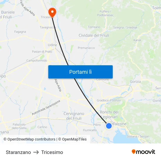 Staranzano to Tricesimo map