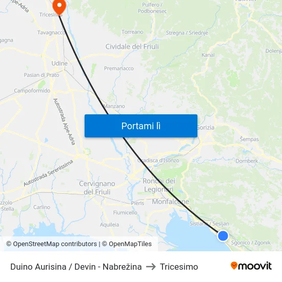 Duino Aurisina / Devin - Nabrežina to Tricesimo map