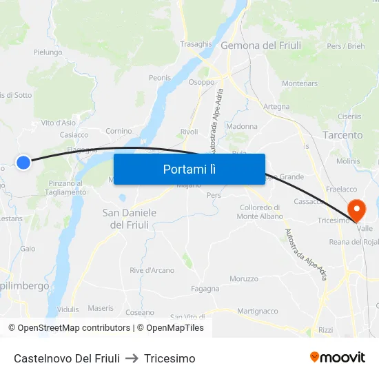 Castelnovo Del Friuli to Tricesimo map