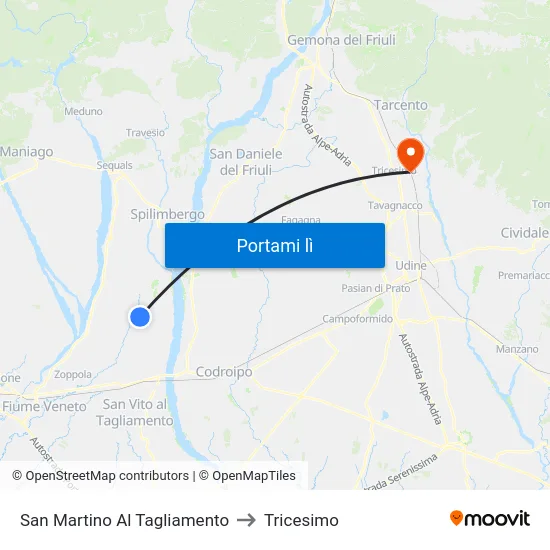 San Martino Al Tagliamento to Tricesimo map