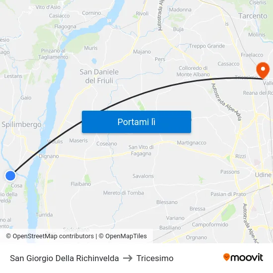 San Giorgio Della Richinvelda to Tricesimo map