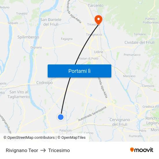 Rivignano Teor to Tricesimo map