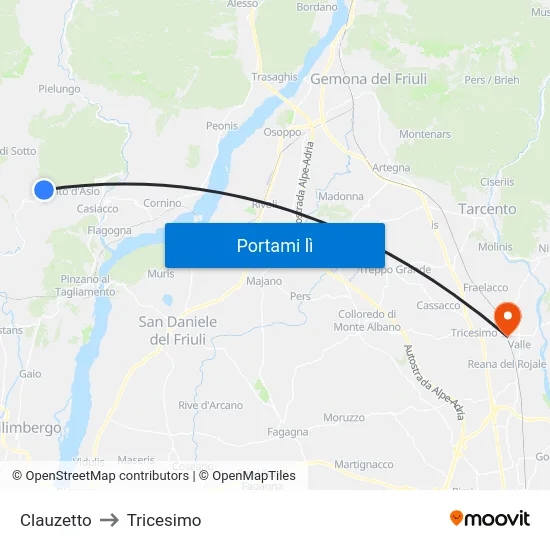 Clauzetto to Tricesimo map