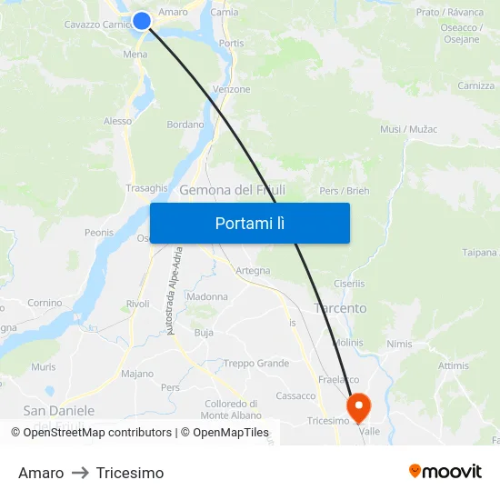 Amaro to Tricesimo map