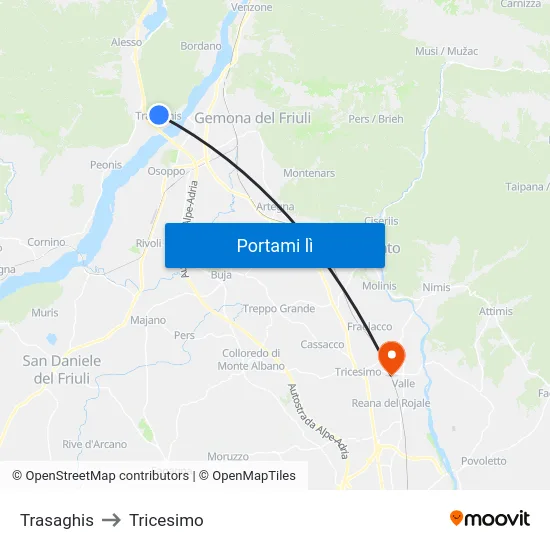 Trasaghis to Tricesimo map