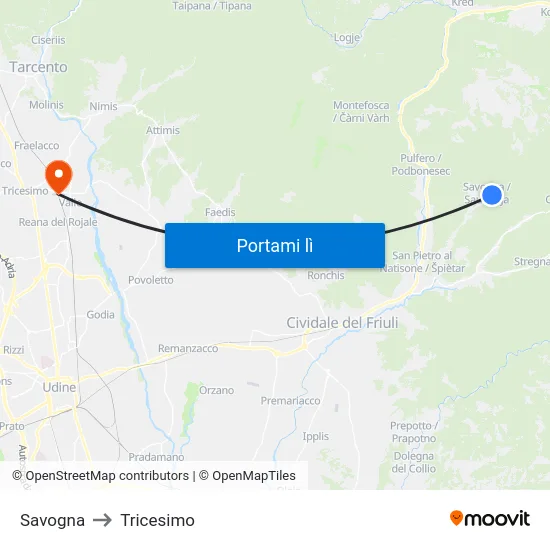 Savogna to Tricesimo map