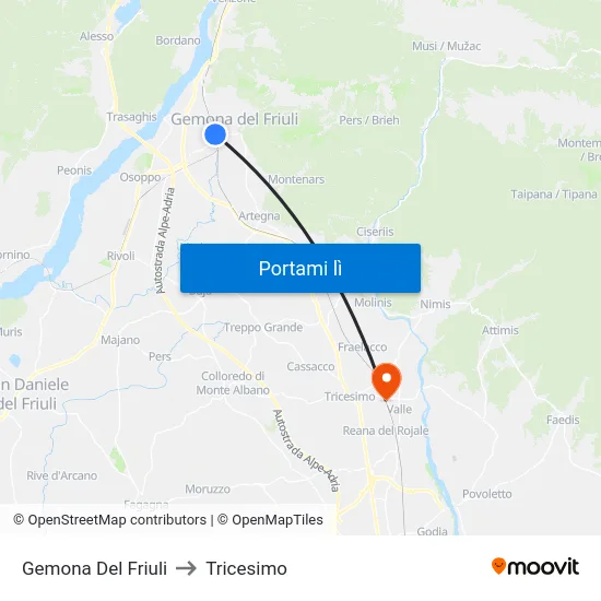 Gemona Del Friuli to Tricesimo map