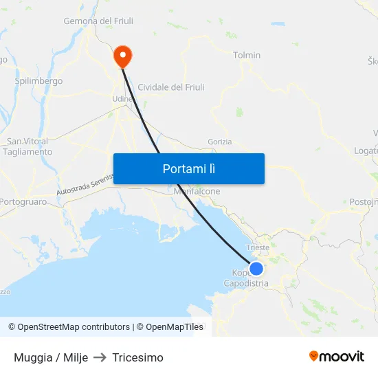 Muggia / Milje to Tricesimo map