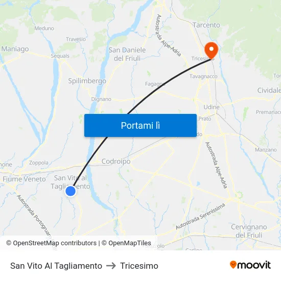 San Vito Al Tagliamento to Tricesimo map