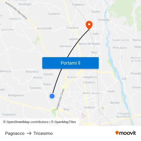 Pagnacco to Tricesimo map