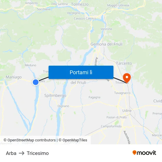 Arba to Tricesimo map