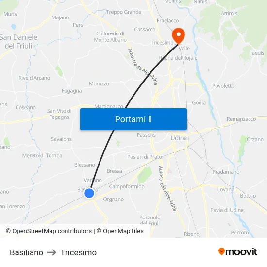 Basiliano to Tricesimo map