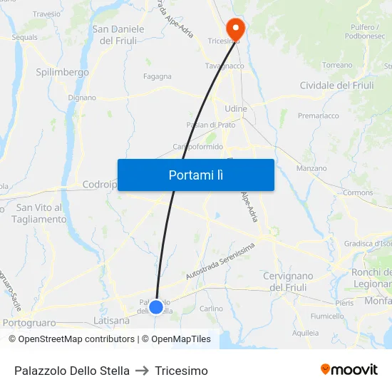 Palazzolo Dello Stella to Tricesimo map
