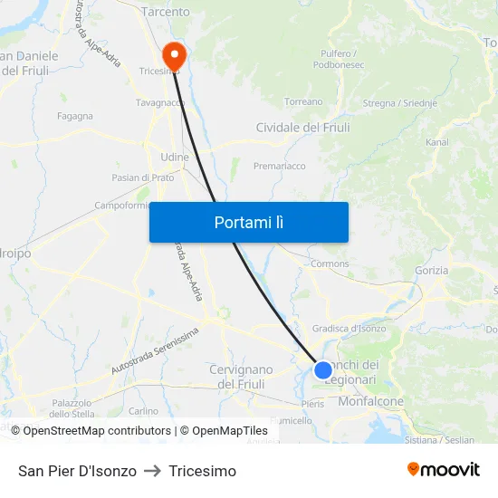 San Pier D'Isonzo to Tricesimo map