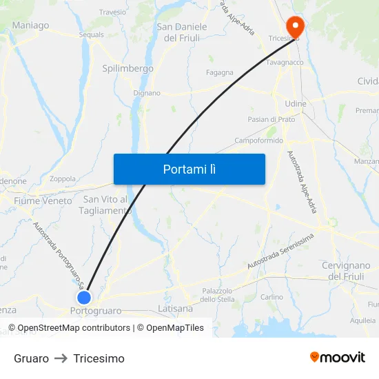 Gruaro to Tricesimo map