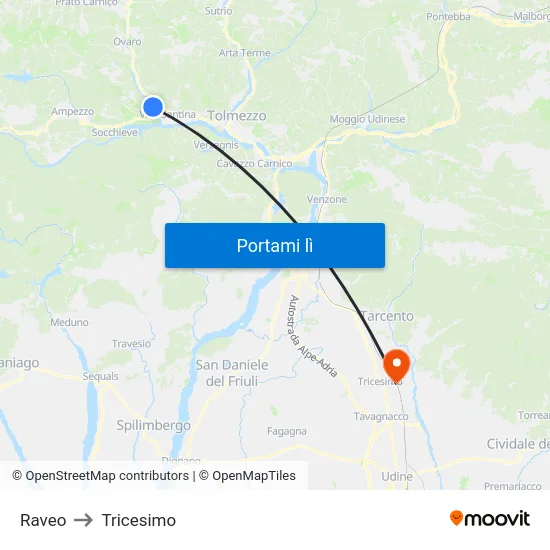Raveo to Tricesimo map