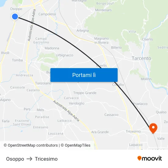 Osoppo to Tricesimo map