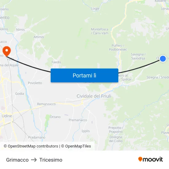 Grimacco to Tricesimo map