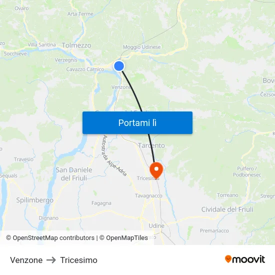 Venzone to Tricesimo map