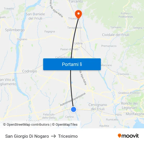 San Giorgio Di Nogaro to Tricesimo map