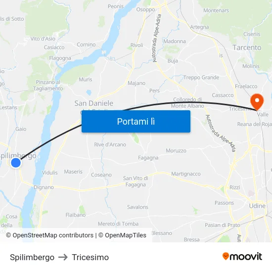 Spilimbergo to Tricesimo map