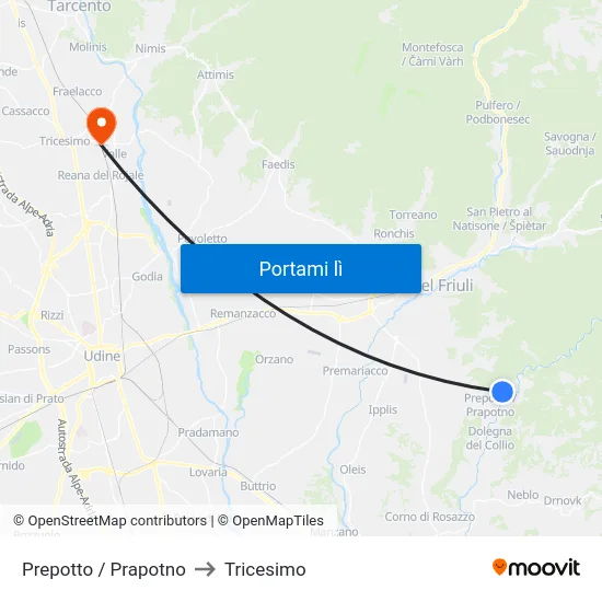 Prepotto / Prapotno to Tricesimo map