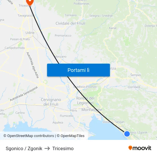 Sgonico / Zgonik to Tricesimo map