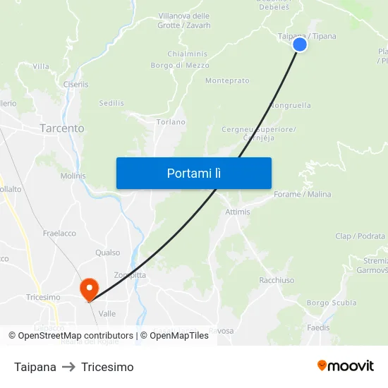 Taipana to Tricesimo map