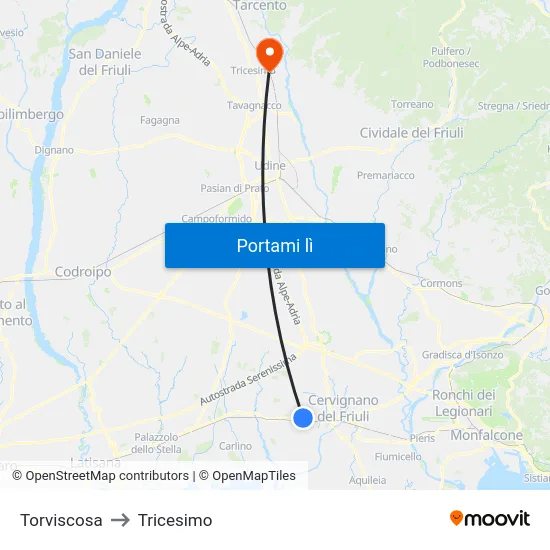Torviscosa to Tricesimo map