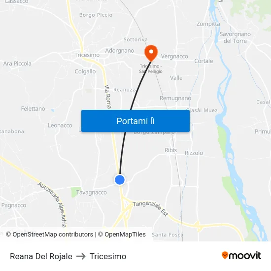 Reana Del Rojale to Tricesimo map