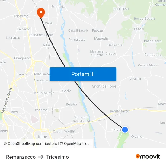 Remanzacco to Tricesimo map