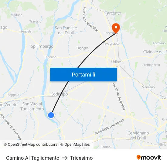 Camino Al Tagliamento to Tricesimo map
