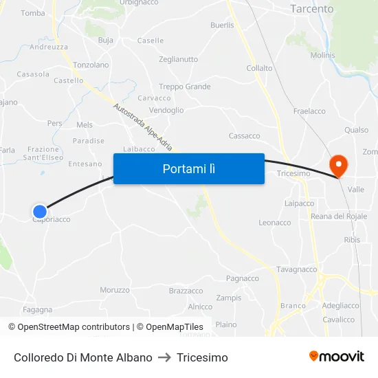 Colloredo Di Monte Albano to Tricesimo map