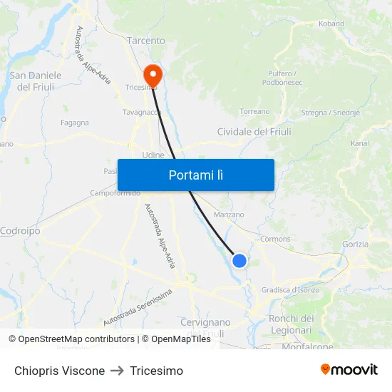 Chiopris Viscone to Tricesimo map