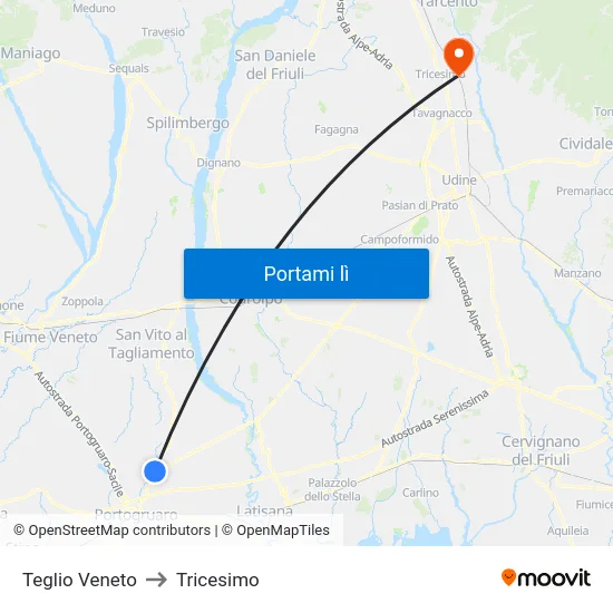 Teglio Veneto to Tricesimo map