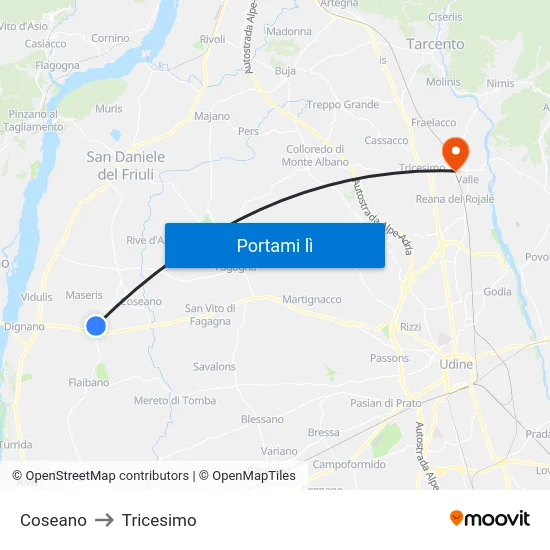 Coseano to Tricesimo map