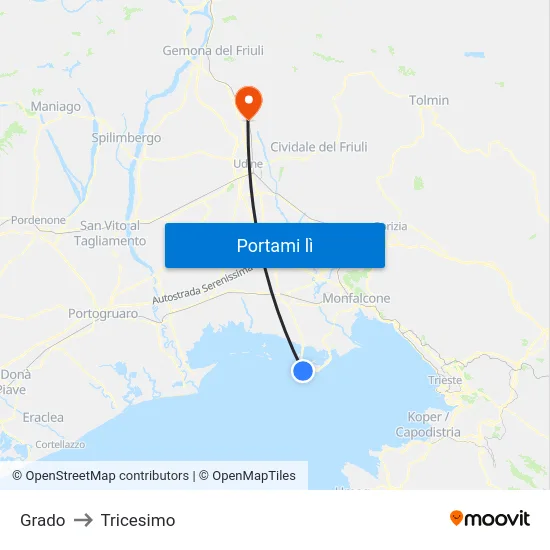 Grado to Tricesimo map