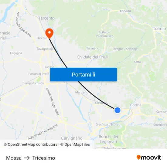 Mossa to Tricesimo map