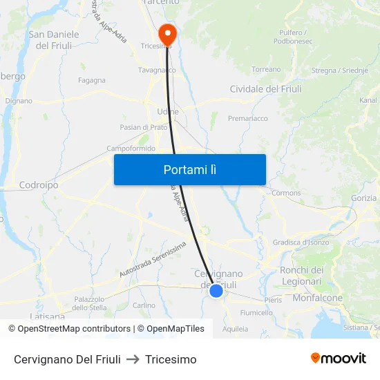 Cervignano Del Friuli to Tricesimo map