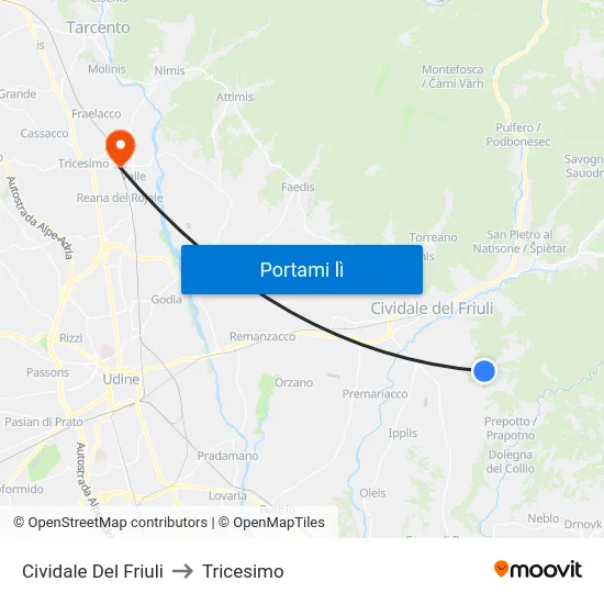 Cividale Del Friuli to Tricesimo map