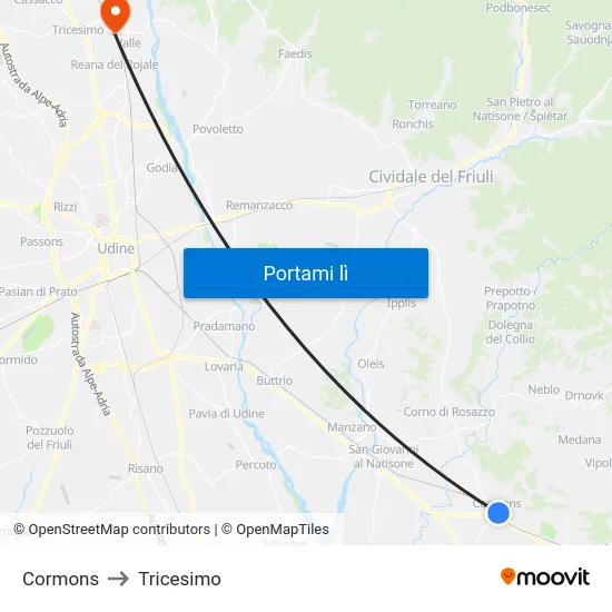 Cormons to Tricesimo map
