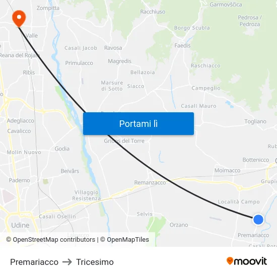 Premariacco to Tricesimo map