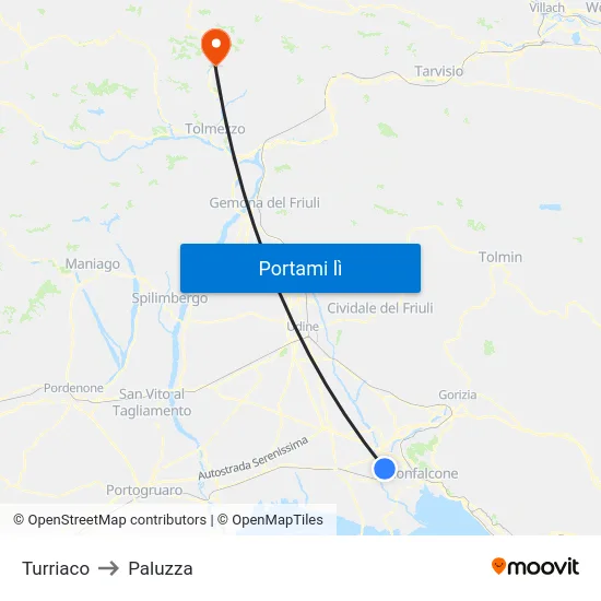 Turriaco to Paluzza map