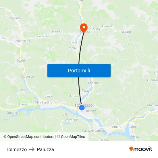Tolmezzo to Paluzza map
