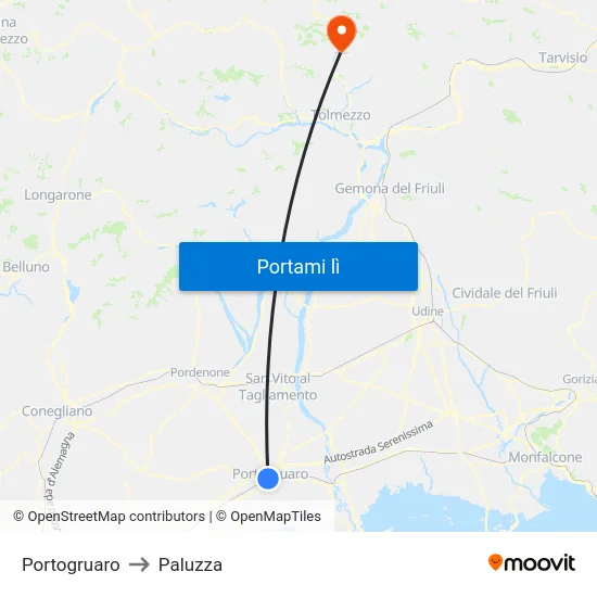 Portogruaro to Paluzza map